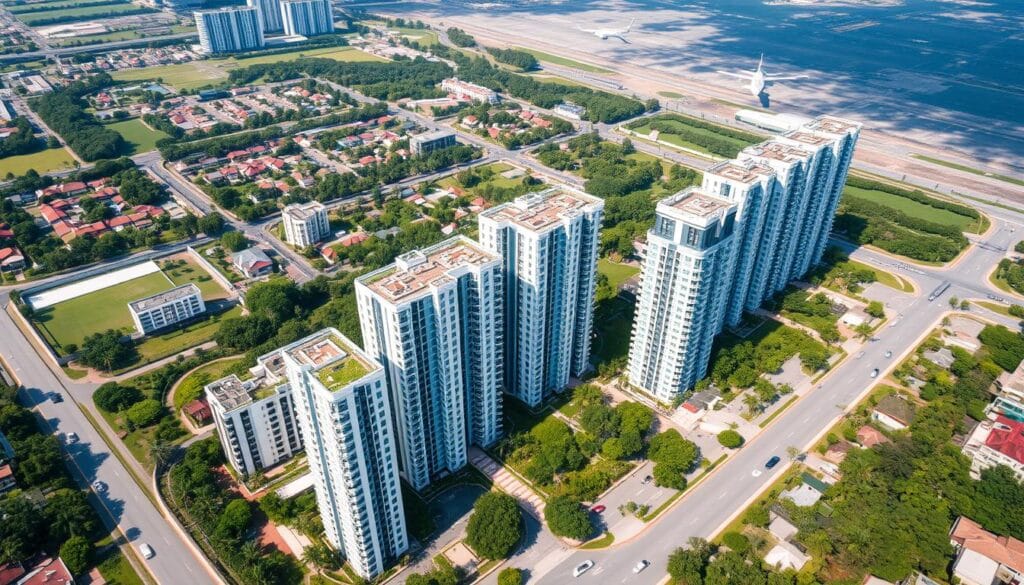 Aerial view of Pasir Ris area near Changi Airport showing Singapore property investment opportunities Aerial view of Pasir Ris area near Changi Airport showing Singapore property investment opportunities