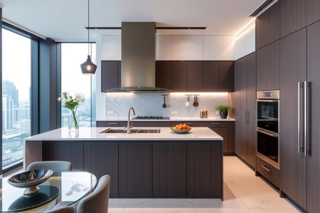 Designer kitchen with premium appliances in W Residences Singapore - Marina View showflat Designer kitchen with premium appliances in W Residences Singapore - Marina View showflat