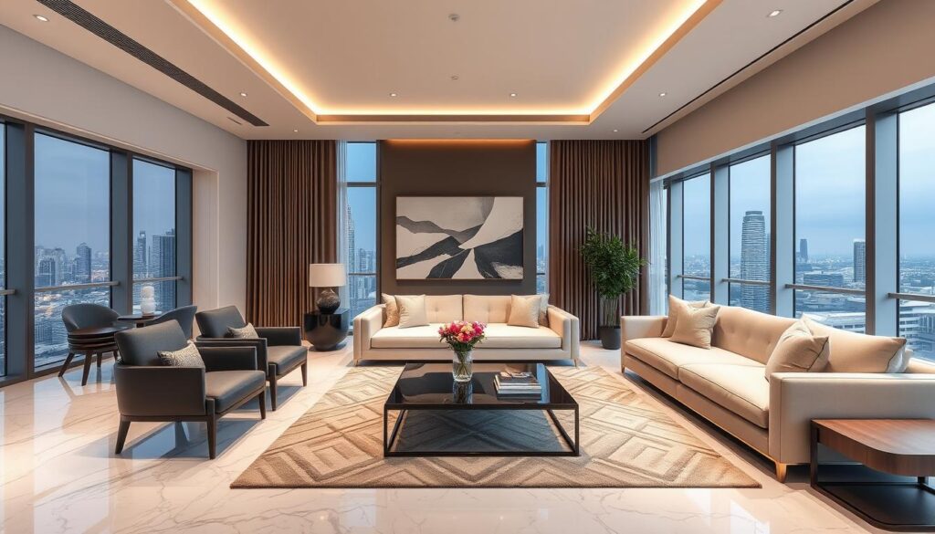 Elegant living room in W Residences Singapore - Marina View showflat Elegant living room in W Residences Singapore - Marina View showflat
