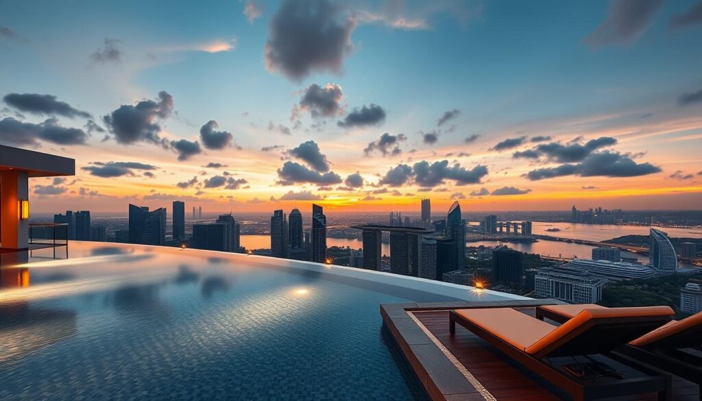 Infinity pool at W Residences Singapore - Marina View with panoramic city views Infinity pool at W Residences Singapore - Marina View with panoramic city views