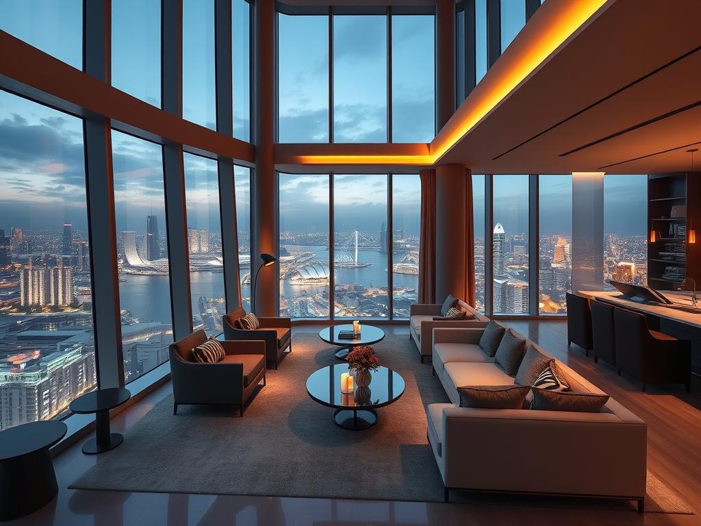 Luxurious sky lounge at W Residences Singapore - Marina View Luxurious sky lounge at W Residences Singapore - Marina View