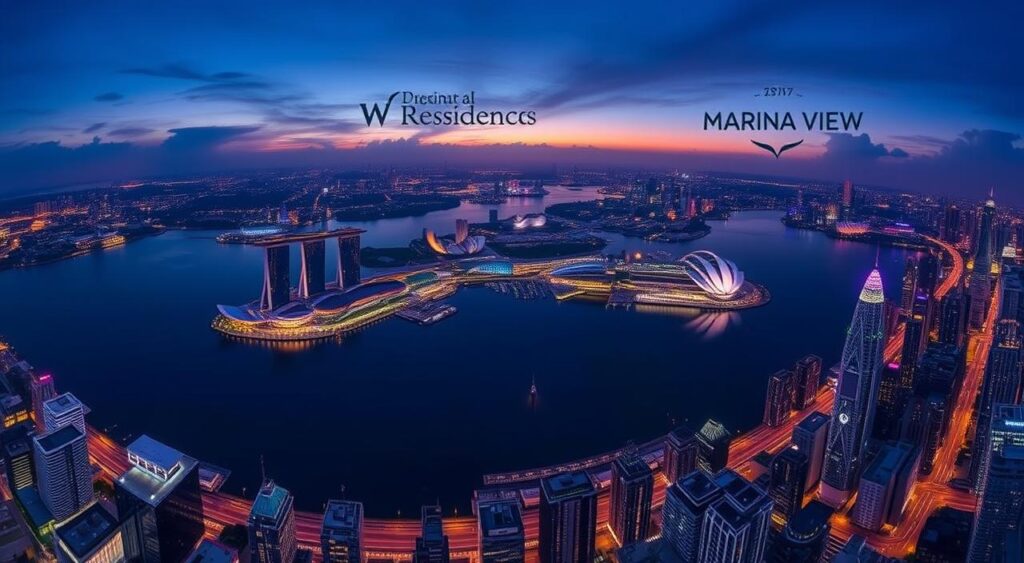 Panoramic view of Marina Bay area surrounding W Residences Singapore - Marina View Panoramic view of Marina Bay area surrounding W Residences Singapore - Marina View