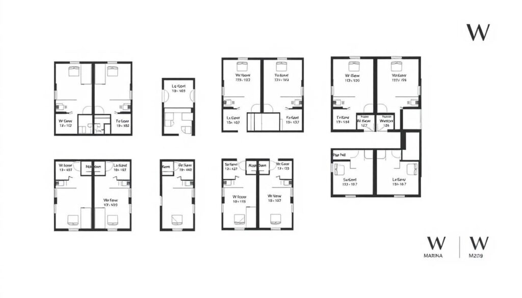 W Residences Singapore - Marina View floor plan showing layout options for different unit types W Residences Singapore - Marina View floor plan showing layout options for different unit types
