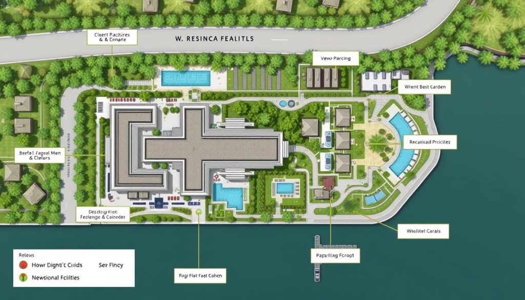 W Residences Singapore - Marina View site plan showing the layout of facilities and amenities W Residences Singapore - Marina View site plan showing the layout of facilities and amenities