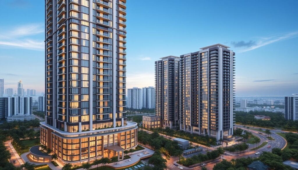 Architectural rendering of Promenade Peak showing its distinctive design elements Architectural rendering of Promenade Peak showing its distinctive design elements