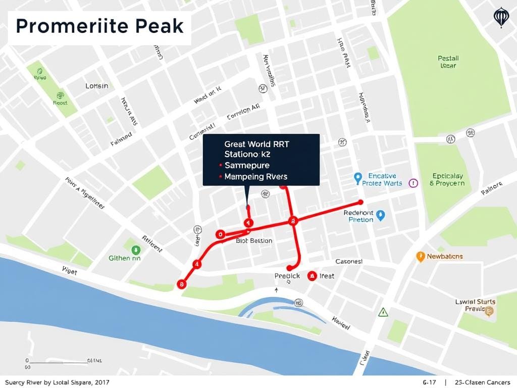 Map showing Promenade Peak's proximity to Great World and Havelock MRT stations Map showing Promenade Peak's proximity to Great World and Havelock MRT stations