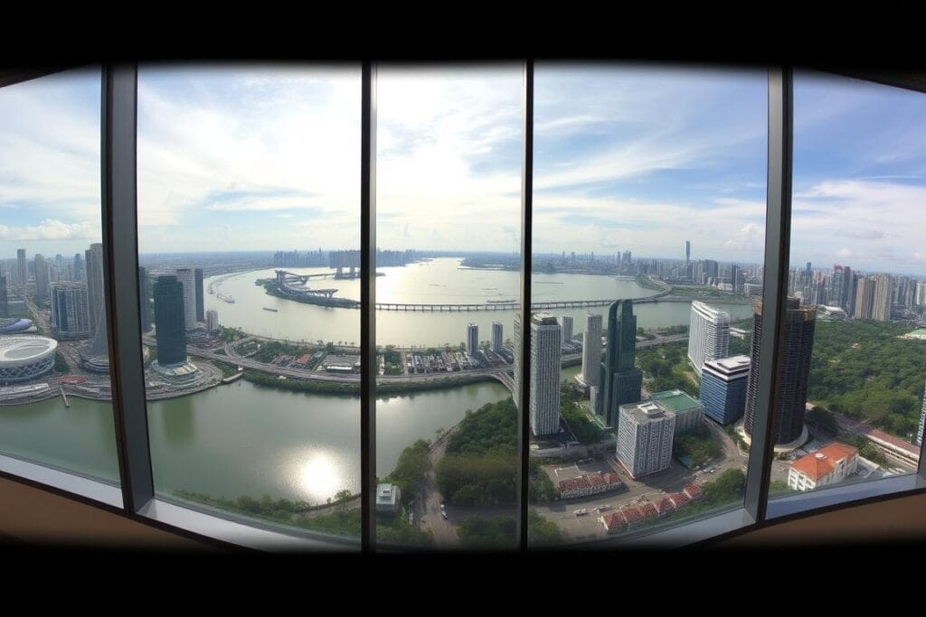 Panoramic view from a high-floor unit at Promenade Peak showing Singapore skyline Panoramic view from a high-floor unit at Promenade Peak showing Singapore skyline