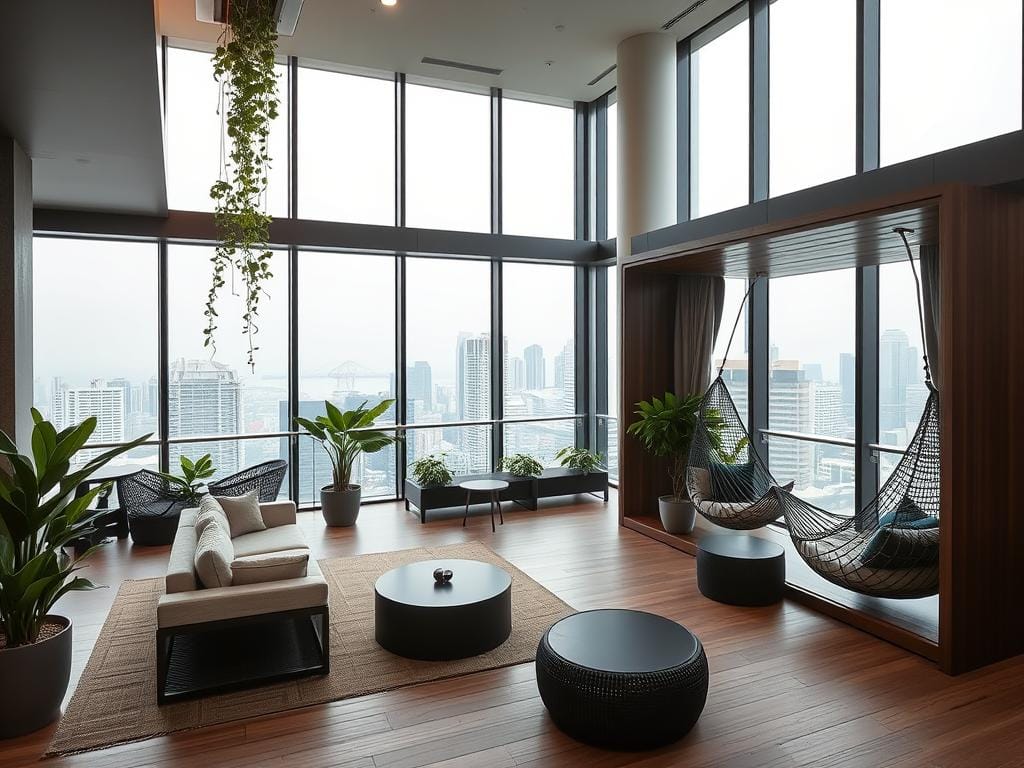 Social Peak facilities on Level 22 showing cabana coves and leisure areas Social Peak facilities on Level 22 showing cabana coves and leisure areas